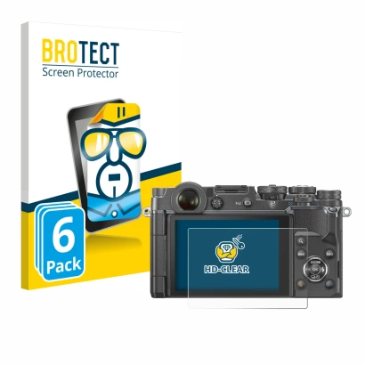 Face avant d’un emballage produit avec le logo de la marque BROTECT. À côté, l’appareil Olympus PEN-F est représenté avec la p