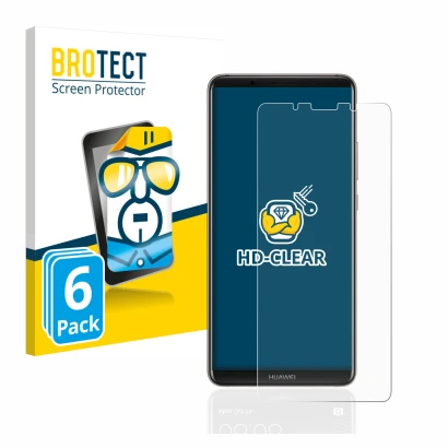 Face avant d’un emballage produit avec le logo de la marque BROTECT. À côté, l’appareil Huawei Mate 10 Pro est représenté avec