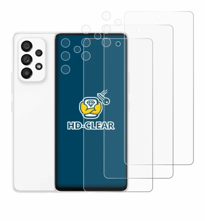 Image de l'appareil Samsung Galaxy A53 5G (Avant+Caméra) avec une grande variété de protections d'écran.