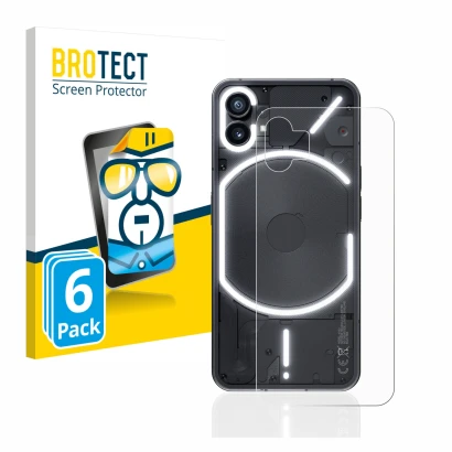 Face avant d’un emballage produit avec le logo de la marque BROTECT. À côté, l’appareil Nothing Phone (1) (Arrière) est représ