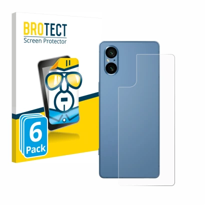 Face avant d’un emballage produit avec le logo de la marque BROTECT. À côté, l’appareil Sony Xperia 5 V (Arrière) est représen