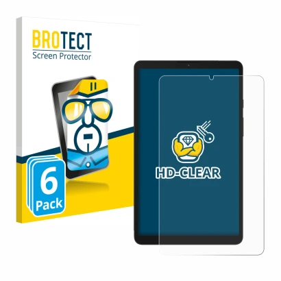 Face avant d’un emballage produit avec le logo de la marque BROTECT. À côté, l’appareil Samsung Galaxy Tab A9 LTE est représen