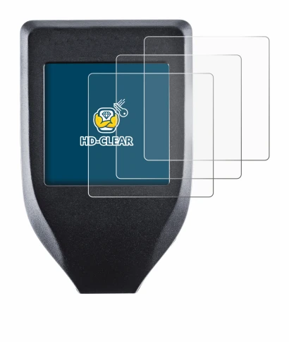 Image de l'appareil Trezor Model T avec une grande variété de protections d'écran.