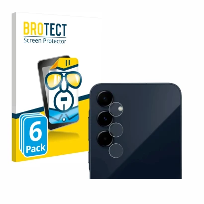 Face avant d’un emballage produit avec le logo de la marque BROTECT. À côté, l’appareil Samsung Galaxy A35 5G (Caméra UNIQUEME