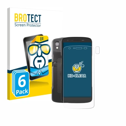 Face avant d’un emballage produit avec le logo de la marque BROTECT. À côté, l’appareil Zebra TC22 (Avant+Caméra) est représen