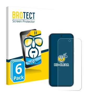 Face avant d’un emballage produit avec le logo de la marque BROTECT. À côté, l’appareil Google Pixel 9 est représenté avec la