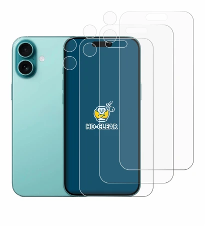 Image de l'appareil Apple iPhone 16 Plus (Avant+Caméra) avec une grande variété de protections d'écran.