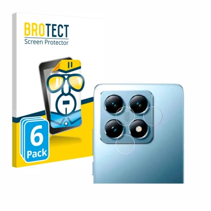 Face avant d’un emballage produit avec le logo de la marque BROTECT. À côté, l’appareil Xiaomi 14T (Caméra UNIQUEMENT) est rep