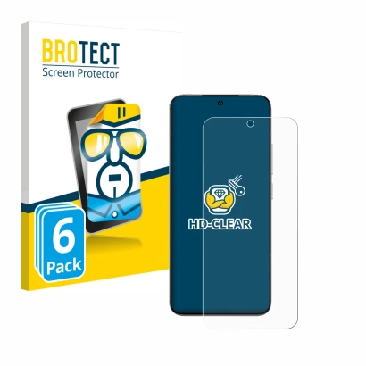 Face avant d’un emballage produit avec le logo de la marque BROTECT. À côté, l’appareil Xiaomi 15 est représenté avec la prote