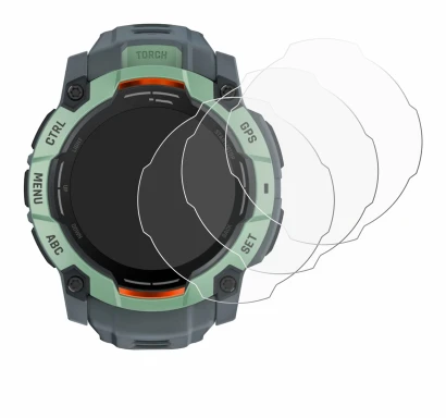 Image de l'appareil Garmin Instinct 3 AMOLED (50 mm) avec une grande variété de protections d'écran.