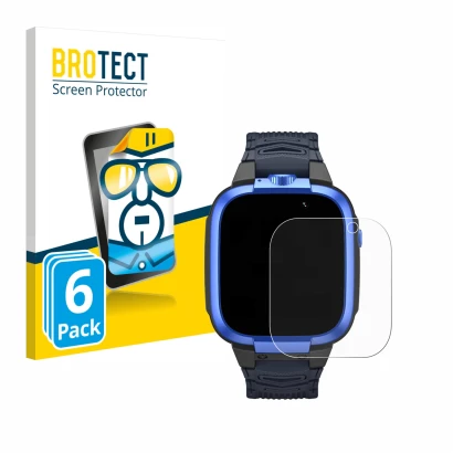 Face avant d’un emballage produit avec le logo de la marque BROTECT. À côté, l’appareil Xiaomi Mibro Kids Z3 est représenté av