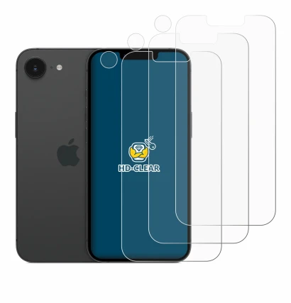 Image de l'appareil Apple iPhone 16e (Avant+Caméra) avec une grande variété de protections d'écran.