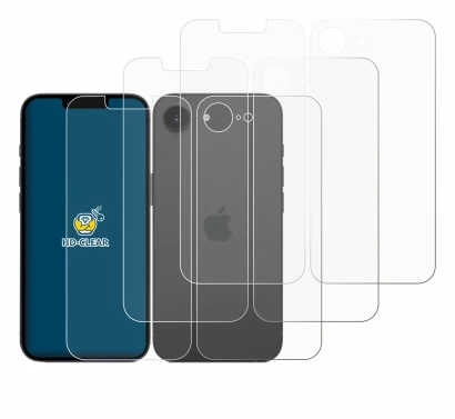 Image de l'appareil Apple iPhone 16e (Avant+Arrière) avec une grande variété de protections d'écran.