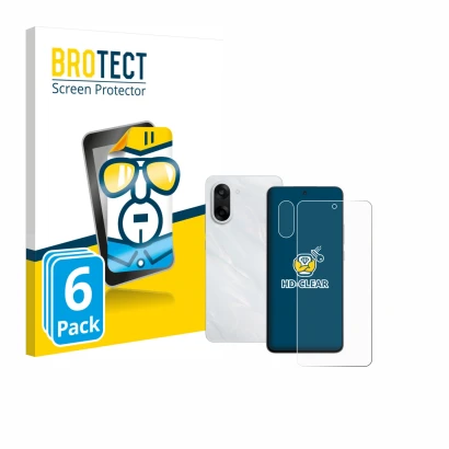 Face avant d’un emballage produit avec le logo de la marque BROTECT. À côté, l’appareil OnePlus Nord CE 5 (Avant+Caméra) est r