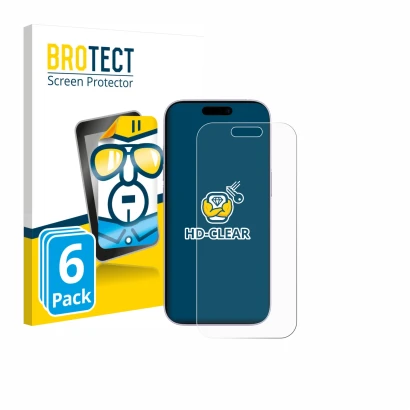 Face avant d’un emballage produit avec le logo de la marque BROTECT. À côté, l’appareil Apple iPhone 17 est représenté avec la