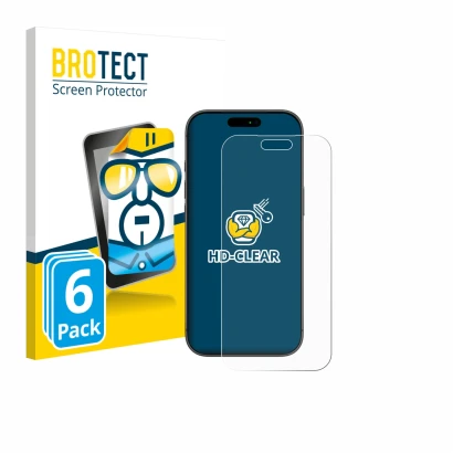 Face avant d’un emballage produit avec le logo de la marque BROTECT. À côté, l’appareil Apple iPhone 17 Pro Max est représenté