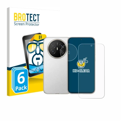 Face avant d’un emballage produit avec le logo de la marque BROTECT. À côté, l’appareil Huawei Mate 70 Air (Avant+Caméra) est 