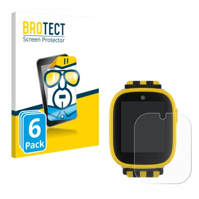 Face avant d’un emballage produit avec le logo de la marque BROTECT. À côté, l’appareil Xplora X6 Play BVB-Edition est représe