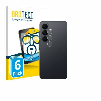 Face avant d’un emballage produit avec le logo de la marque BROTECT. À côté, l’appareil Samsung Galaxy S26 (Caméra UNIQUEMENT)