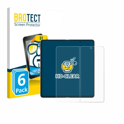 Face avant d’un emballage produit avec le logo de la marque BROTECT. À côté, l’appareil Honor Magic V6 (Affichage interne) est