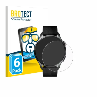 Face avant d’un emballage produit avec le logo de la marque BROTECT. À côté, l’appareil Xiaomi Watch 5 (47 mm) est représenté 