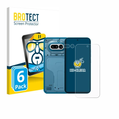 Face avant d’un emballage produit avec le logo de la marque BROTECT. À côté, l’appareil Nothing Phone (4a) (Avant+Caméra) est