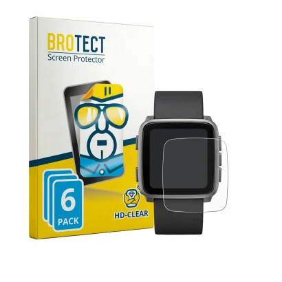 Face avant d’un emballage produit avec le logo de la marque BROTECT. À côté, l’appareil Pebble Time 2 2026 est représenté avec