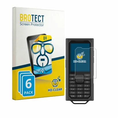 Face avant d’un emballage produit avec le logo de la marque BROTECT. À côté, l’appareil HMD Terra M est représenté avec la pro