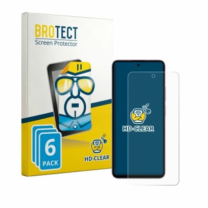 Face avant d’un emballage produit avec le logo de la marque BROTECT. À côté, l’appareil HMD Crest 2 est représenté avec la pro