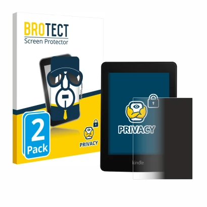 Face avant d’un emballage produit avec le logo de la marque BROTECT. À côté, l’appareil Amazon Kindle Paperwhite 2013 est repr