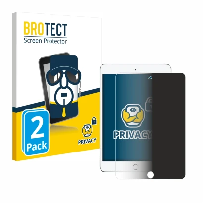 Face avant d’un emballage produit avec le logo de la marque BROTECT. À côté, l’appareil Apple iPad Mini 4 2015 est représenté 