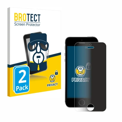 Face avant d’un emballage produit avec le logo de la marque BROTECT. À côté, l’appareil Apple iPhone SE 2016 est représenté av