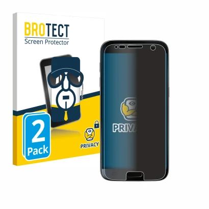 Face avant d’un emballage produit avec le logo de la marque BROTECT. À côté, l’appareil Samsung Galaxy S7 est représenté avec 
