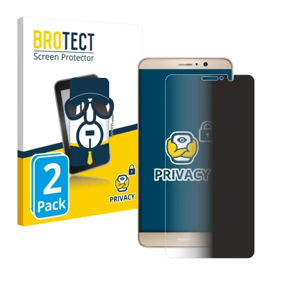 Face avant d’un emballage produit avec le logo de la marque BROTECT. À côté, l’appareil Huawei Mate 9 est représenté avec la p
