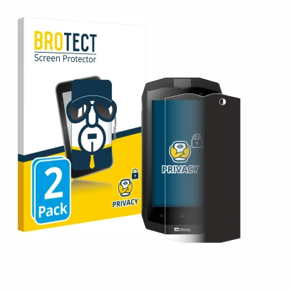 Face avant d’un emballage produit avec le logo de la marque BROTECT. À côté, l’appareil Crosscall Trekker M1 Core est représen