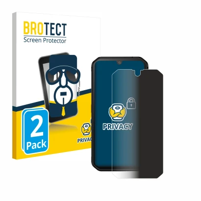 Face avant d’un emballage produit avec le logo de la marque BROTECT. À côté, l’appareil Blackview BV9900E est représenté avec 