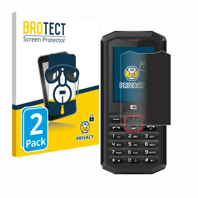 Face avant d’un emballage produit avec le logo de la marque BROTECT. À côté, l’appareil Crosscall Spider X5 est représenté ave