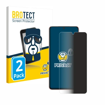Face avant d’un emballage produit avec le logo de la marque BROTECT. À côté, l’appareil Samsung Galaxy S21 5G est représenté a
