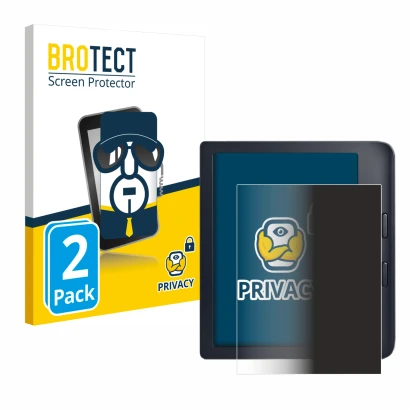 Face avant d’un emballage produit avec le logo de la marque BROTECT. À côté, l’appareil Kobo Libra 2 est représenté avec la pr