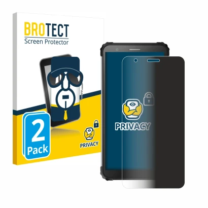 Face avant d’un emballage produit avec le logo de la marque BROTECT. À côté, l’appareil Blackview BV6600 Pro est représenté av