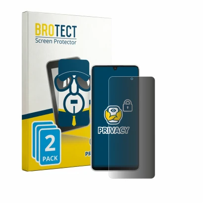 Face avant d’un emballage produit avec le logo de la marque BROTECT. À côté, l’appareil Samsung Galaxy A33 5G est représenté a