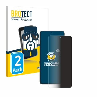 Face avant d’un emballage produit avec le logo de la marque BROTECT. À côté, l’appareil Xiaomi Poco F6 Pro est représenté avec