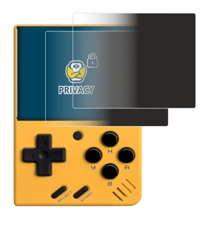 Image de l'appareil Miyoo Mini V4 avec une grande variété de protections d'écran.