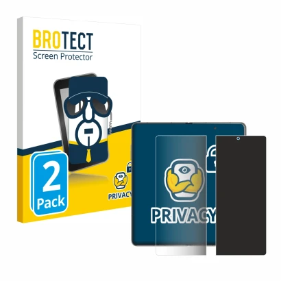 Face avant d’un emballage produit avec le logo de la marque BROTECT. À côté, l’appareil Honor Magic V3 (inneres Display) est r