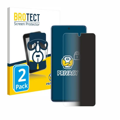 Face avant d’un emballage produit avec le logo de la marque BROTECT. À côté, l’appareil Vivo V50 est représenté avec la protec