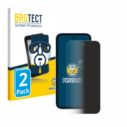 Face avant d’un emballage produit avec le logo de la marque BROTECT. À côté, l’appareil Google Pixel 9a est représenté avec la