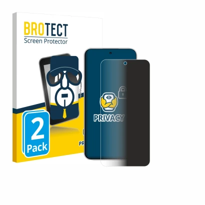 Face avant d’un emballage produit avec le logo de la marque BROTECT. À côté, l’appareil Xiaomi Redmi Note 15 Pro est représent