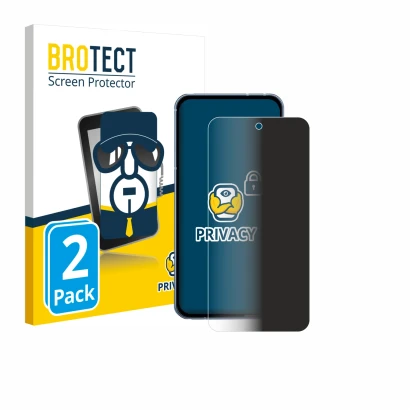 Face avant d’un emballage produit avec le logo de la marque BROTECT. À côté, l’appareil Sharp Aquos Sense 10 est représenté av