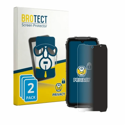 Face avant d’un emballage produit avec le logo de la marque BROTECT. À côté, l’appareil Ulefone RugKing 4 Pro est représenté a
