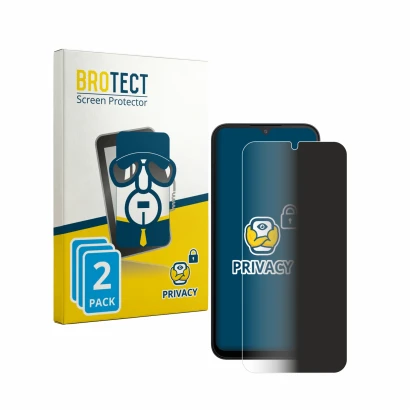 Face avant d’un emballage produit avec le logo de la marque BROTECT. À côté, l’appareil Xiaomi Redmi A7 Pro est représenté ave